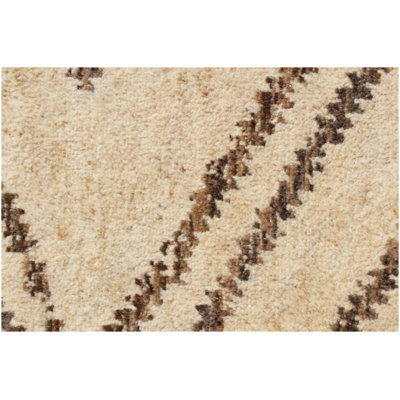 Ivory & Brown Tribal Wool Area Rug 8' x 10' ft – Hand-Knotted Diamond Geometric Area Carpet