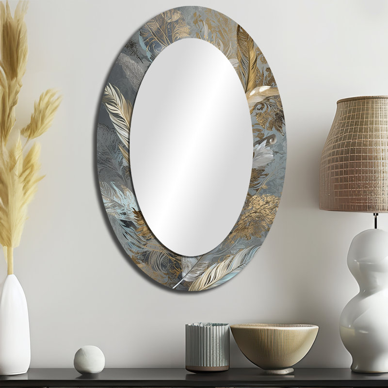 Miroir décoratif floral ovale sur métal doré, 36 po x 24 po