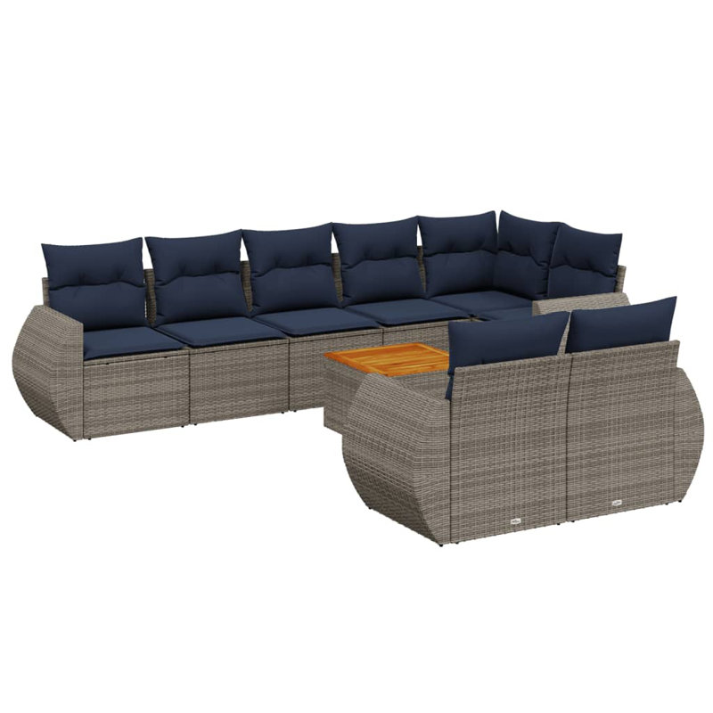  Ensemble de canapé de patio 9 pièces avec coussins en rotin de polyester gris