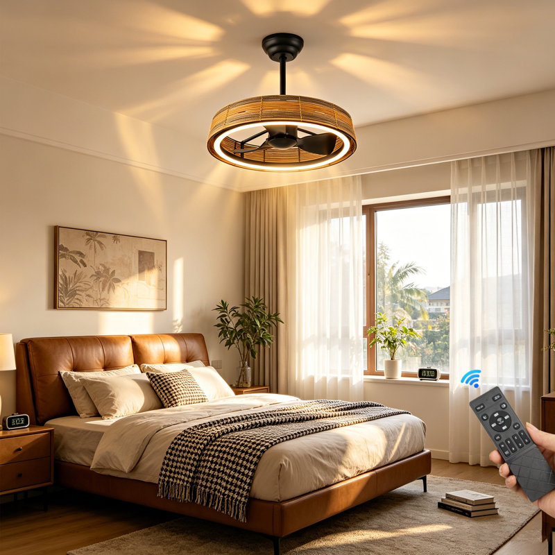 Boho Round Enclosed Reversible Ceiling Fan Light