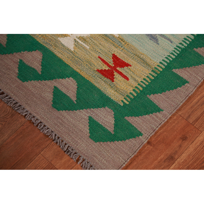 Tapis de couloir oriental géométrique en laine Kilim 3 x 13