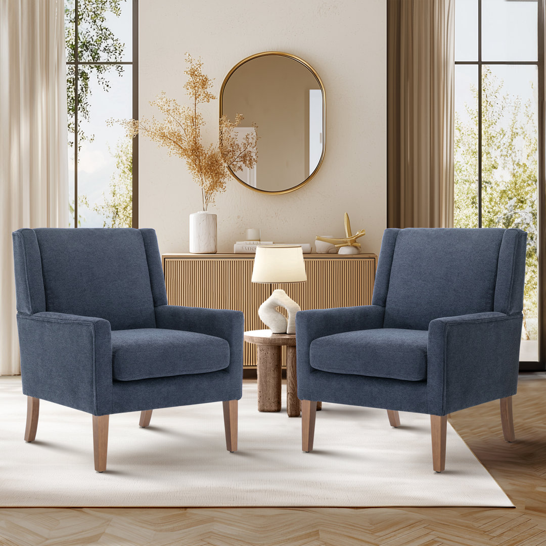 Ayran Wing Back Upholstered Accent Armchair with Solid Wood Leg (Set of 2) Mercer41 Fabric OR Leather 