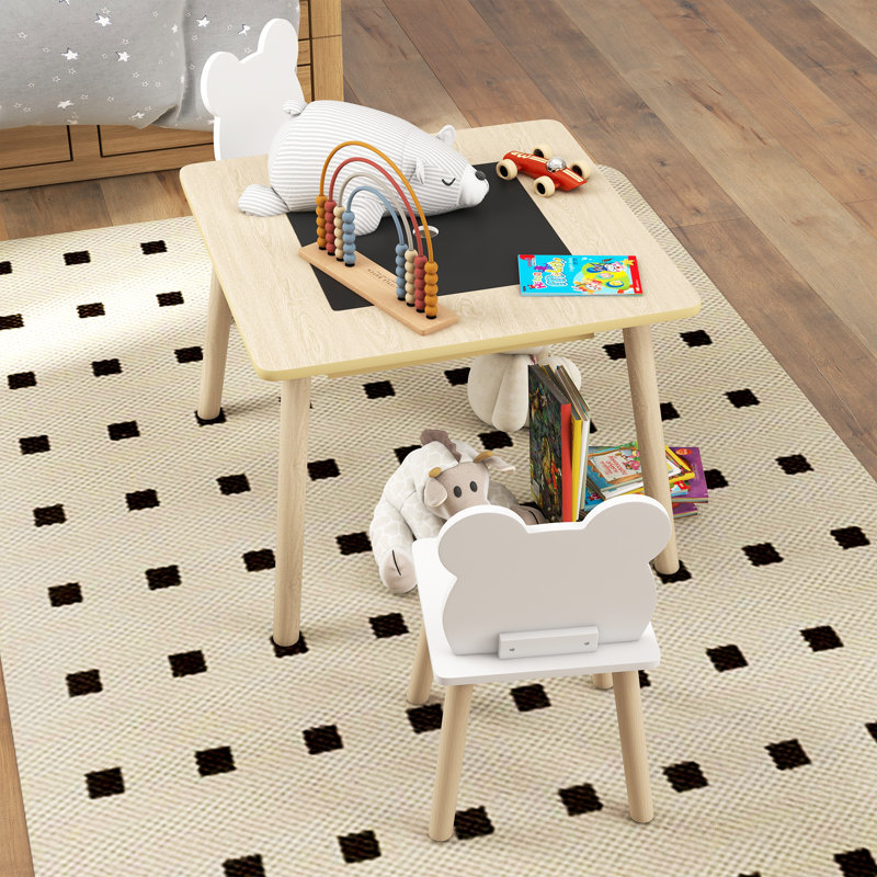 Kids 3 Piece Square Natural Wood Finish and Chair Set