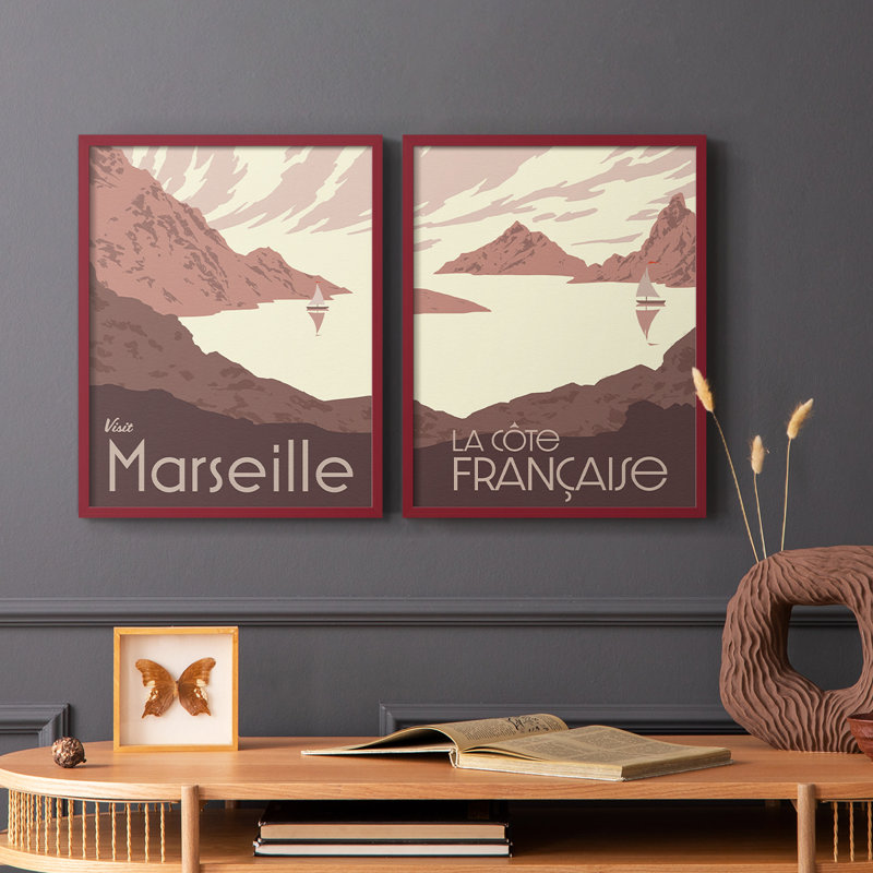 «French Coast I», reproduction encadrée de qualité supérieure - prête à être accrochée - aucun clou requis - aucun clou requis