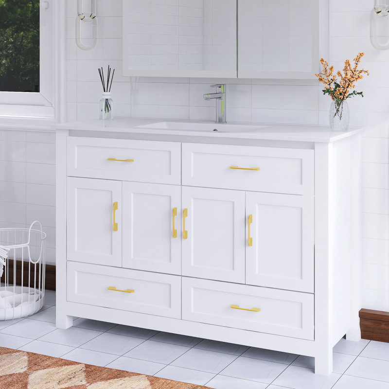 Meuble-lavabo simple autoportant 48 po avec plateau intégré en céramique blanche 48 po, Blanc