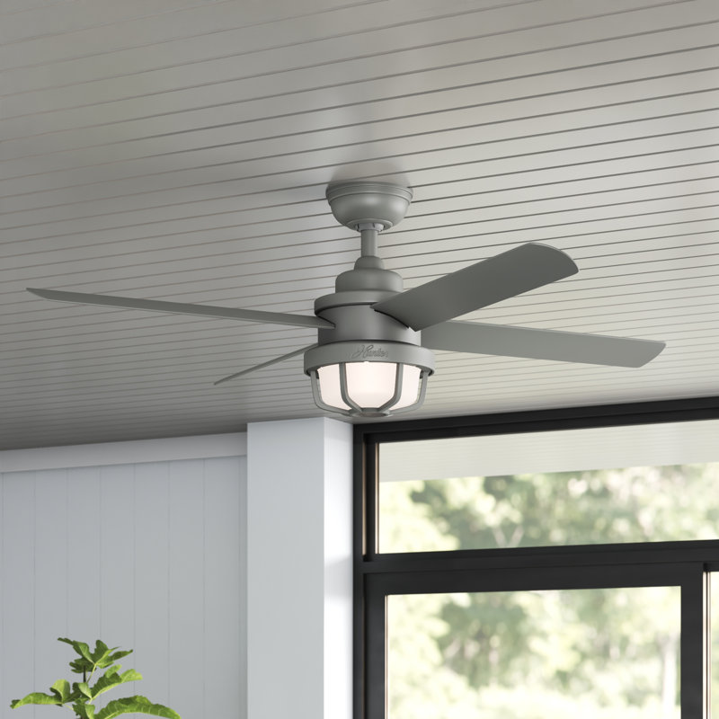 54" Searow 4 - Blade Outdoor LED Standard Ceiling Fan with Wall Control and Light Kit Included, Matte Silver