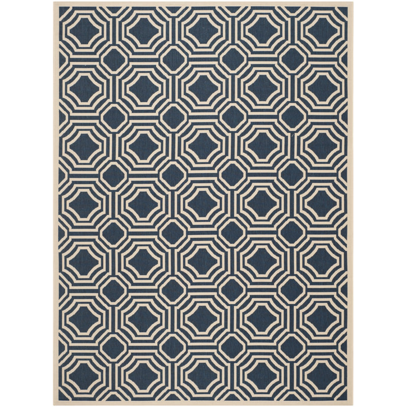 Arneshia Geometric Navy/Beige Indoor / Outdoor Area Indoor/Outdoor Area Rug, Rectangle 8' x 11'