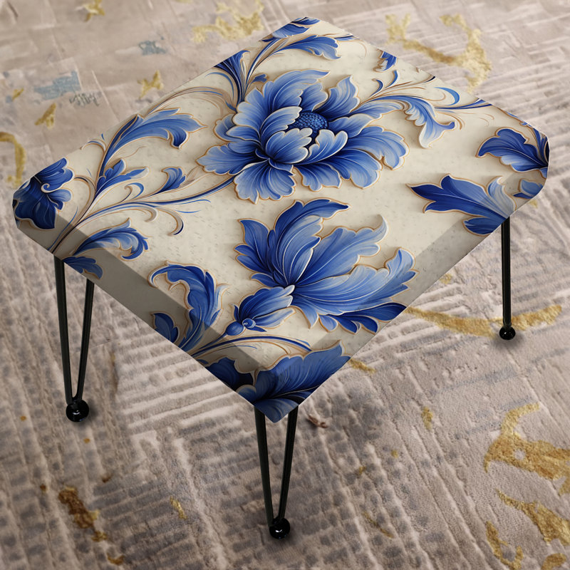 Motif ornemental bleu avec motif victorien II - repose-pieds rectangulaire floral