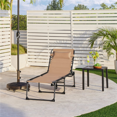 Adjustable Outdoor Folding Tanning Chair Portable Beach Lounger with 5 Back Position by Yaheetech