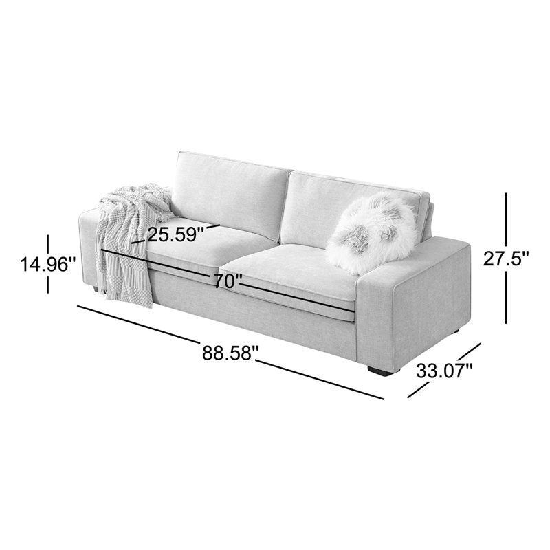 Pinederosa 88.58'' Chenille Square Arm Sofa, Light Gray