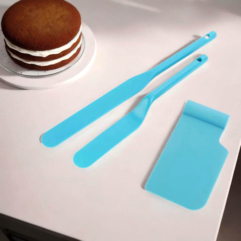Ensemble de 3 spatules en nylon et grattoir à bol, Turquoise / bleu