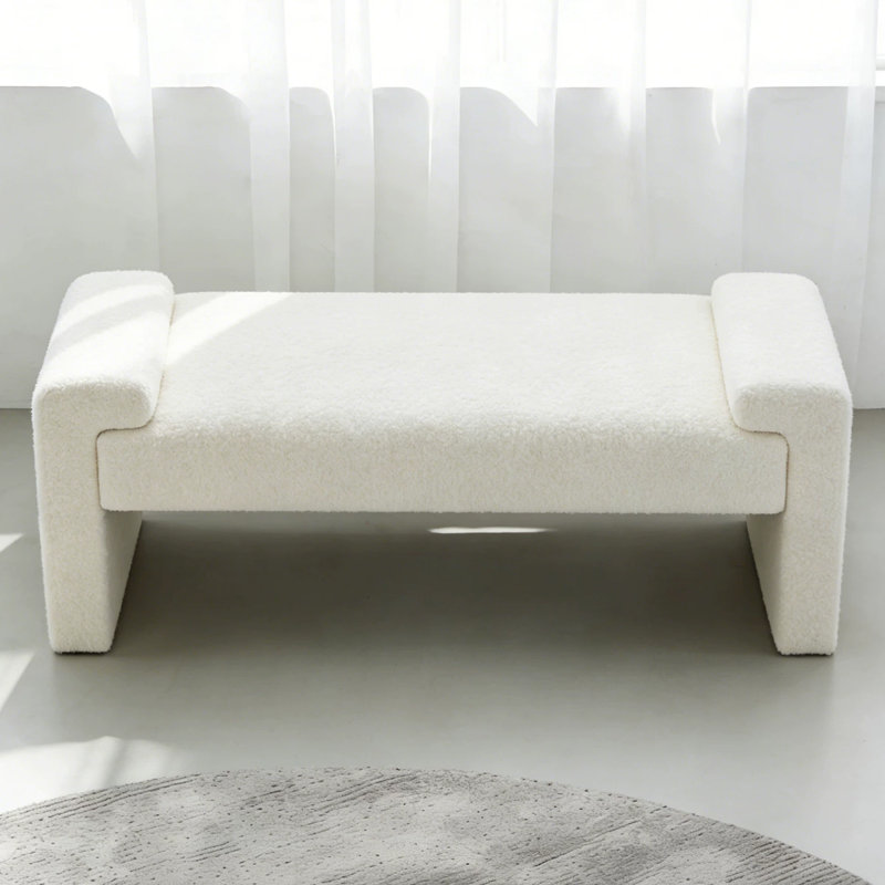 Banc rembourré blanc, H 16,54 po x l 55,12 po x P 15,75 po