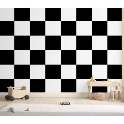 Wall Mural Peel and Stick Wallpaper Checker chess square abstract Black white squares seamless chess board Self-Adhesive Removable Contact Paper Wall Decor for Living Room Bedroom 69"H x 96"W