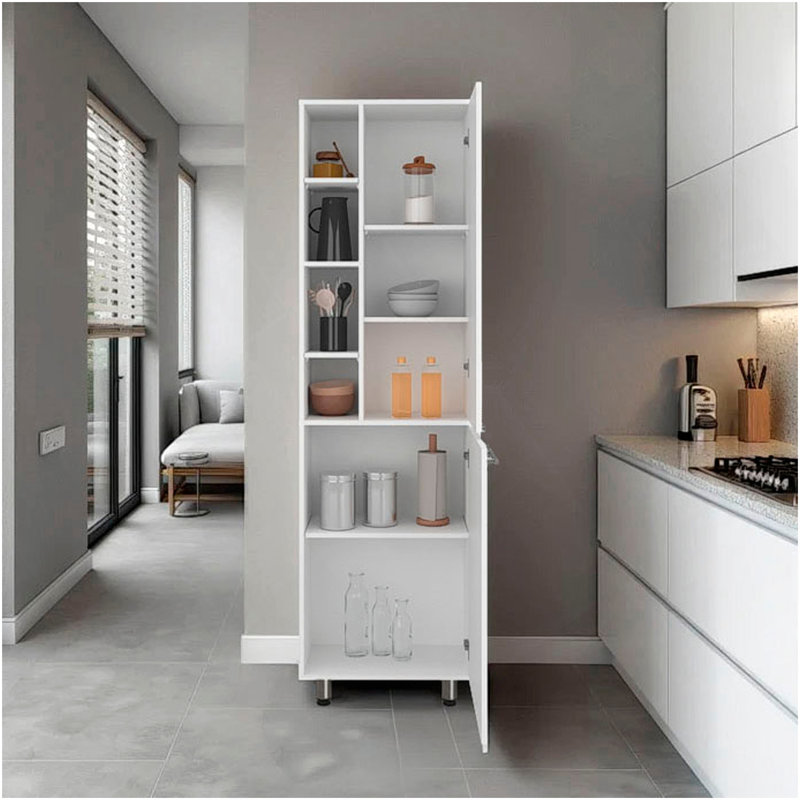 Florence Kitchen Pantry, Multiple Open And Closed Shelves, Modern Design, White