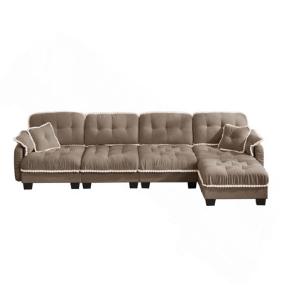 Ergonomic Tufted Chenille 4-Seater Sofa with 1 Ottoman & Pillows for Living Spaces