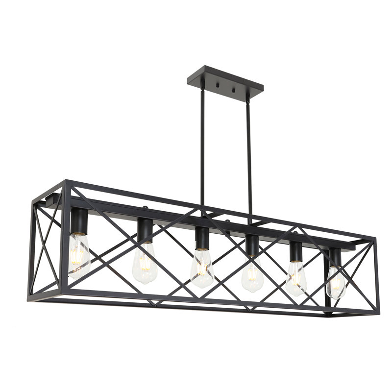 Luminaire suspendu linéaire à 6 lumières pour îlot de cuisine Sedef, Noir