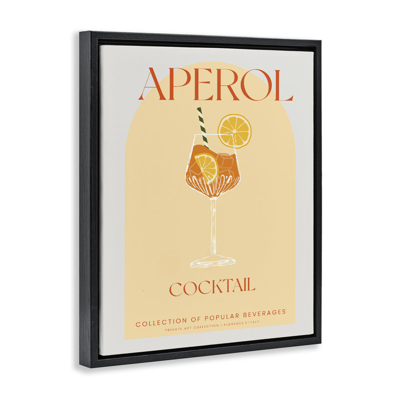 Élégant cadre flottant rétro Aperol Cocktail, design par Lil 'Rue, Cadre flottant noir de jais, H 21 po x l 17 po