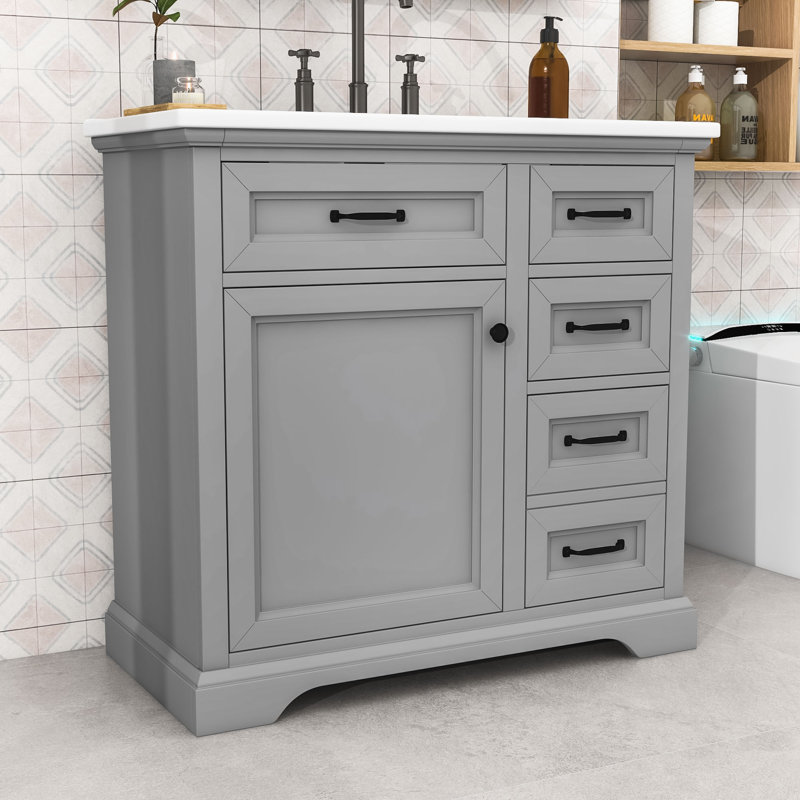 Meuble-lavabo 36 po avec lavabo, tablettes de rangement, tiroirs et porte