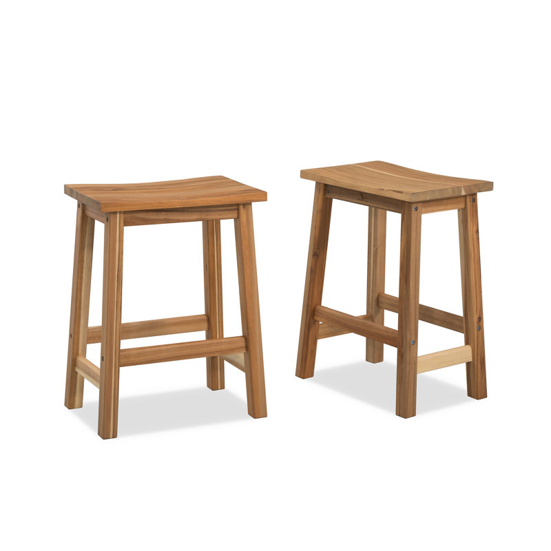 Ensemble de 2 tabourets de comptoir et de bar en bois massif, Clair naturel