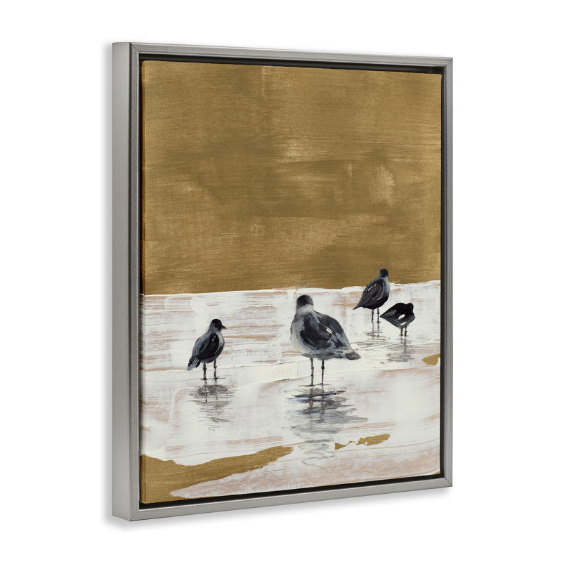 «Sea Seagull Silhouettes», art mural sur toile flottant gris par Lanie Loreth, Cadre flottant gris lustré, H 31 po x l 25 po