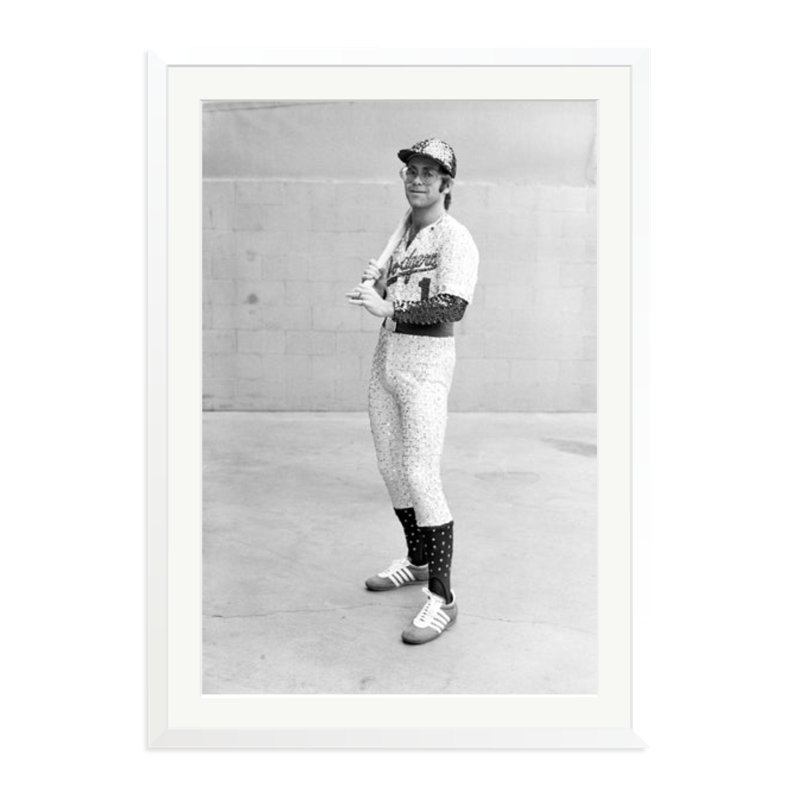 Elton John in the Dodgers Uniform, 38" H x 27" W, White