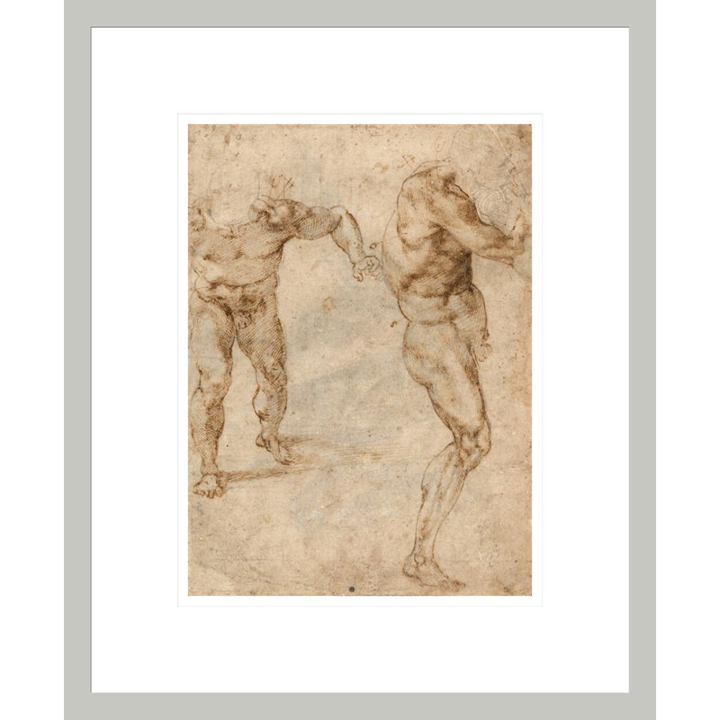 Deux études de nu d'un homme qui prend d'assaut l'avant et un autre qui tourne à droite (verso) par Michelangelo Buonarroti