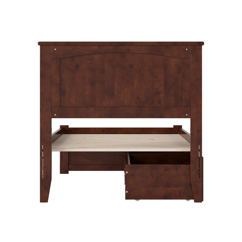 Lit plateforme en bois massif avec pied de lit et tiroirs de rangement Nantucket, Simple, Noyer
