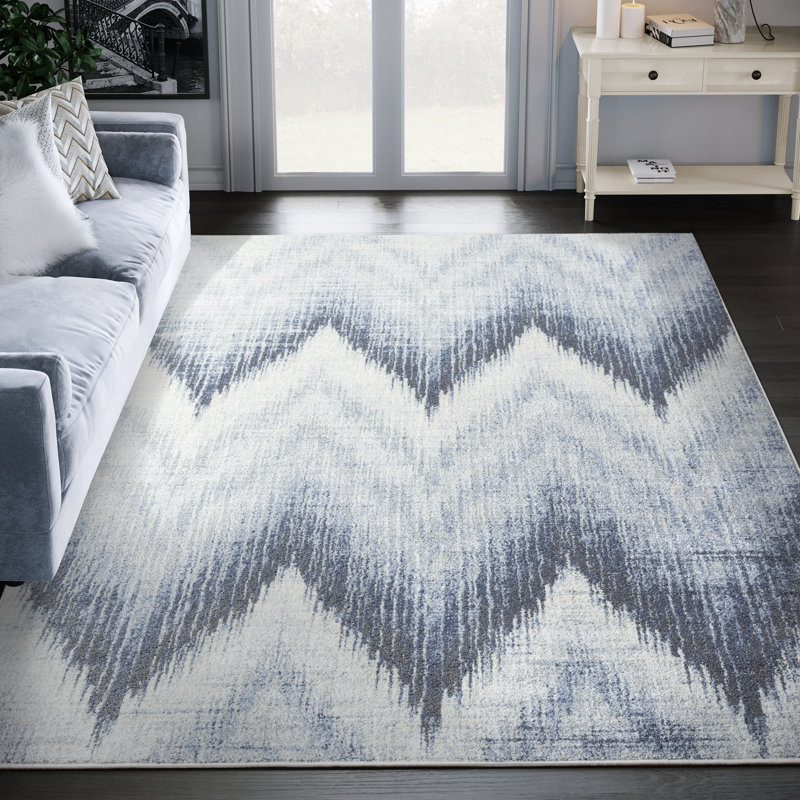 Tapis bleu / crème Brougham Aristeu CRU110A, Rectangle 6 pi x 9 pi