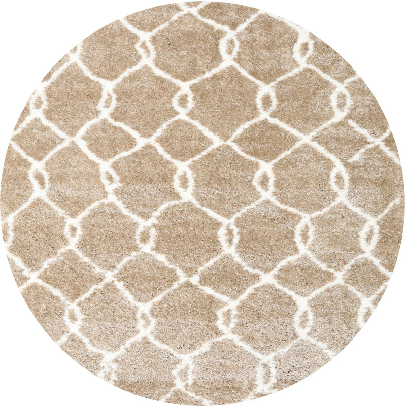 Tapis beige contemporain, Rond 3 pi