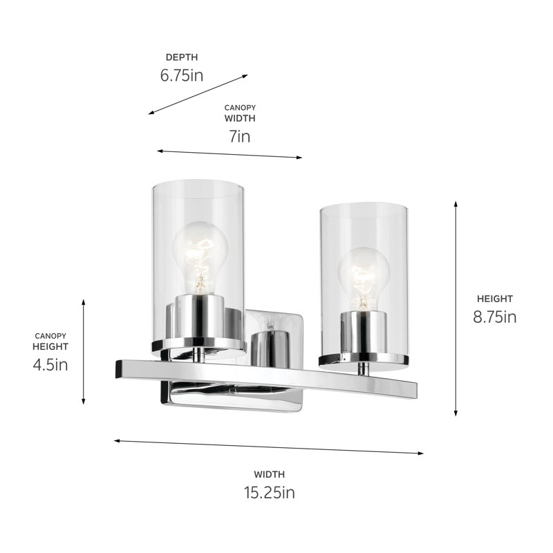 Éclairage pour salle de bain 2 lumières 15,25 po, Chrome