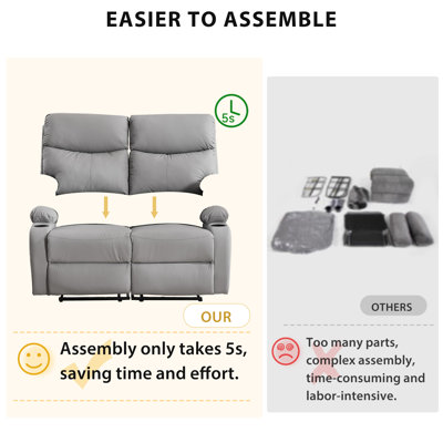  Loveseat Recliner Sofa,Double Reclining Loveseat with Side Pockets,Small couch for Living Room, RV, Home Theater Seating-Gray