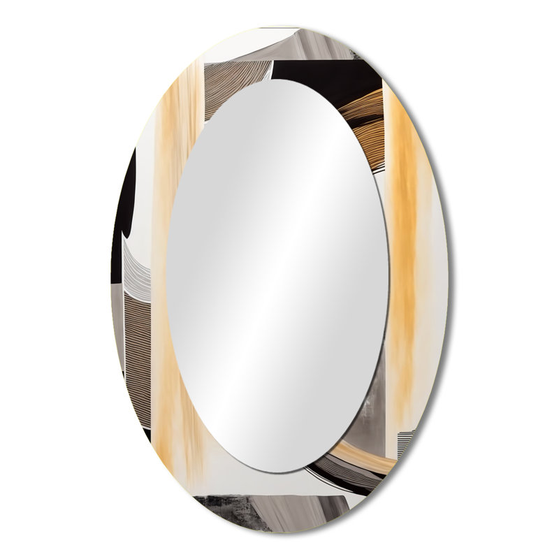 Glam Art Deco Abstract III - Modern Oval Wall Mirror, 36" x 24"