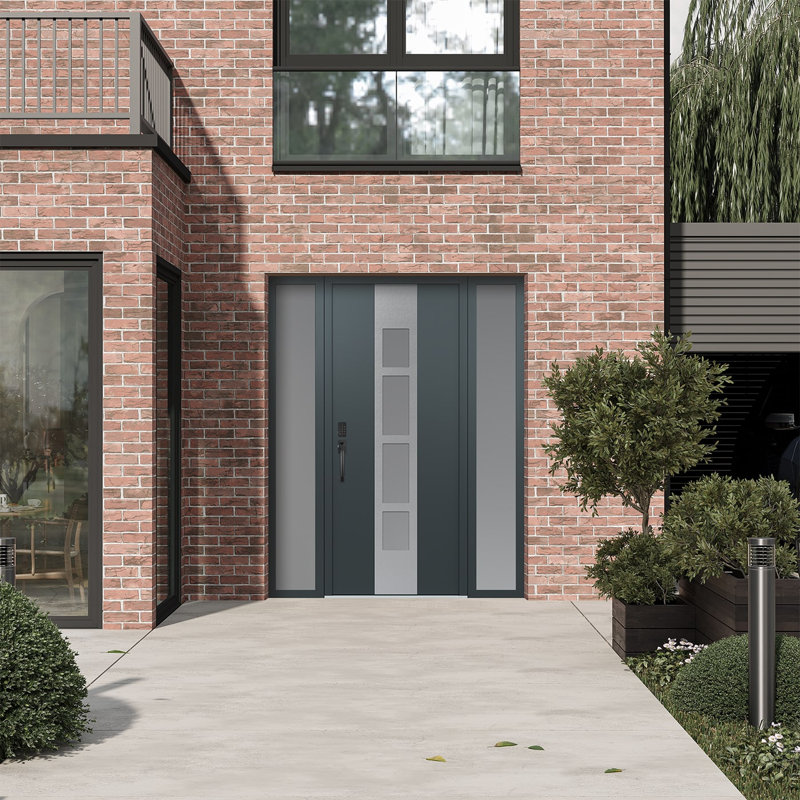 Porte d'entrée pré-suspendue en acier argenté Diamond A10 avec deux panneaux latéraux Diamond, L 65,69 po x H 81,69 po