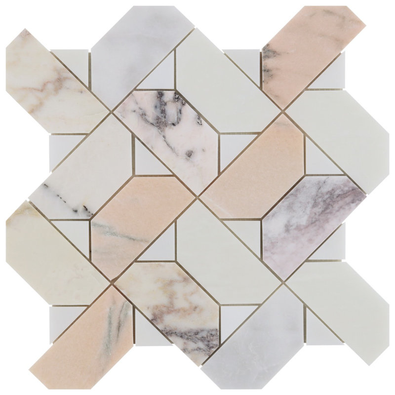 Isobel 13x13 Geometric Polished Marble Luxury Mosaic Tile, Grace