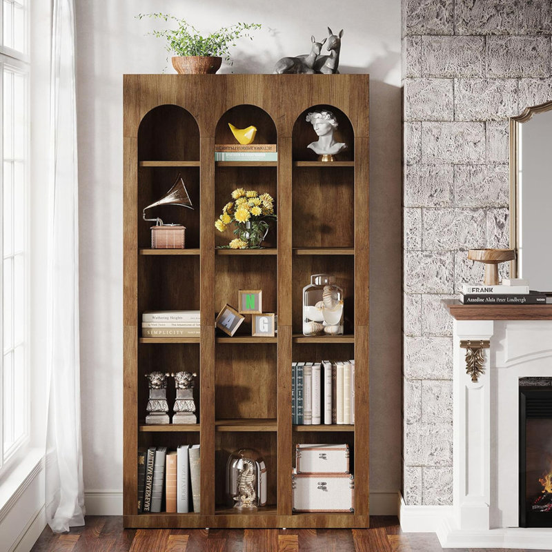 5-Tier Rustic Brown Farmhouse Arched Bookcase