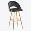 Tabouret de bar à hauteur fixe en métal doré et similicuir noir avec repose-pieds carré - ensemble de 2-2132781199