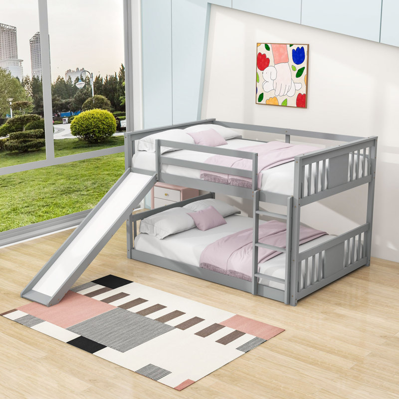 Haiven Full over Full Wood Standard Bunk Bed with Slide, Gray
