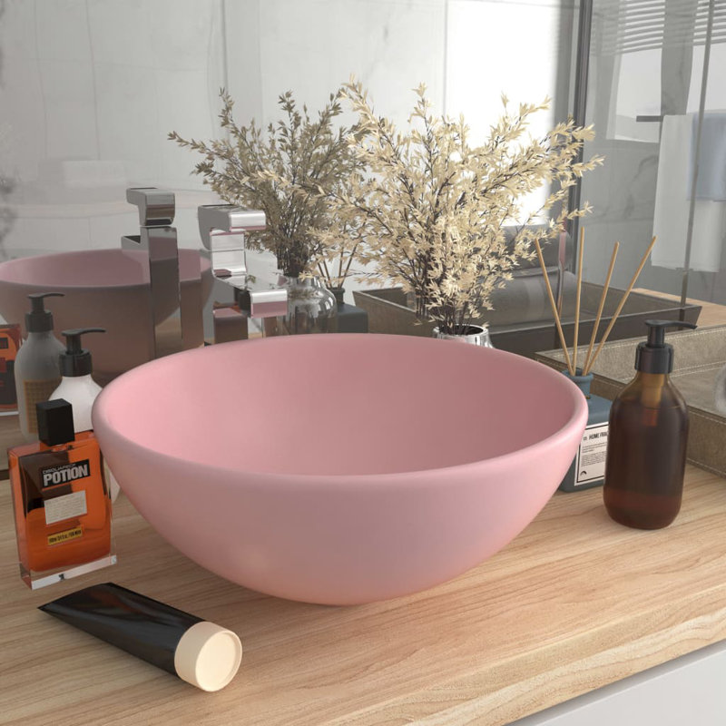 Belfry Bathroom Epichio 32.5mm L x 325mm W Ceramic Circular Countertop Basin Sink, Matt Pink