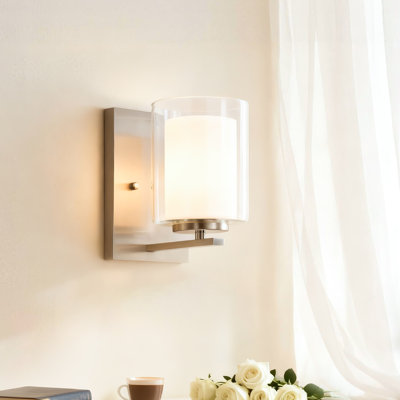 Applique murale de salle de bain 1 lumière nickel brossé avec double abat-jour en verre