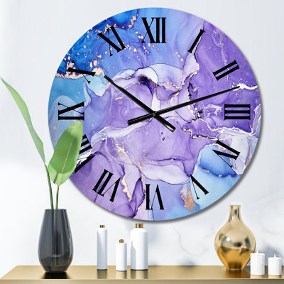 Horloge murale moderne en marbre bleu et mauve I
