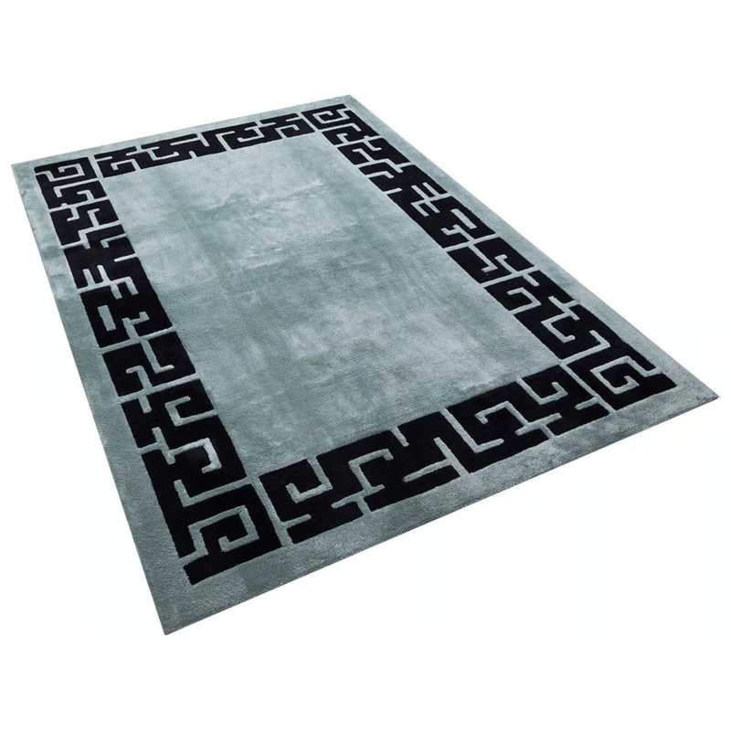 Tapis vert touffeté à motif géométrique spécial en viscose tissé à la machine, Rectangle 6 pi 7 po x 9 pi 10 po