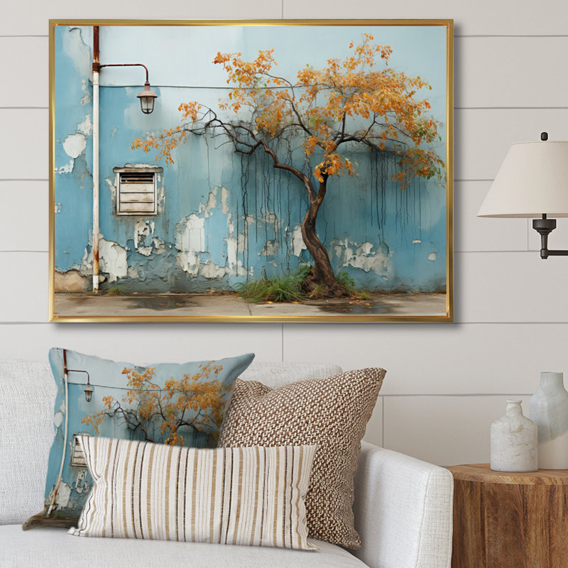 «Turquoise Yellow Miami Hidden Gems», reproduction d'art sur toile, Cadre flottant doré, H 34 po x l 44 po x P 1,5 po