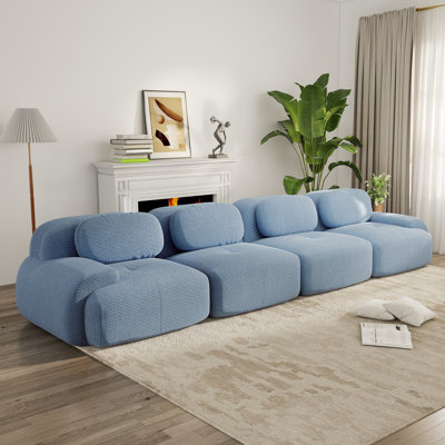 4 Seat Modular Corduroy Sofa with Soft Modern Design Camel No Assembly for Living Rooms and Bedrooms