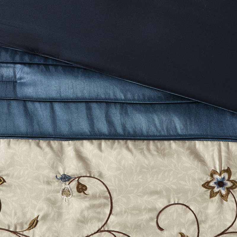 Élégant édredon grand bleu marine 7 pièces - Broderie enflammée beauté brodée, Grand édredon et 6 pièces supplémentaires