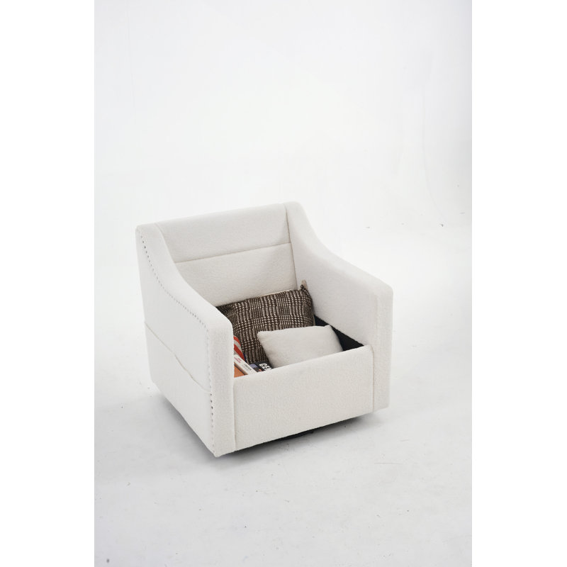 Fauteuil d'appoint pivotant en tissu Elacqua, Peluche blanc ivoire