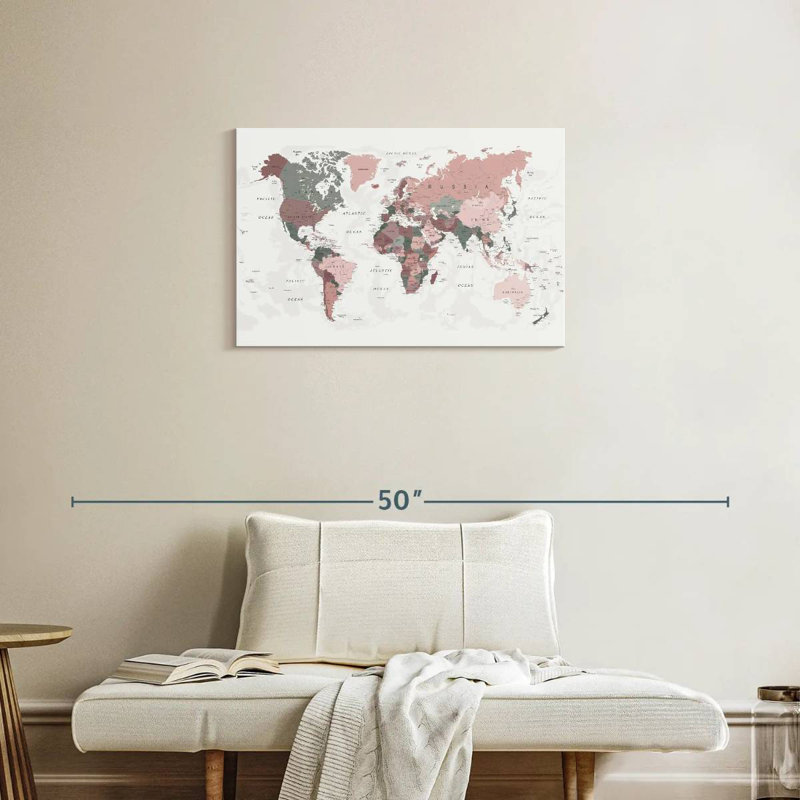 Aliaz World Map Pink Green, 20" H x 30" W