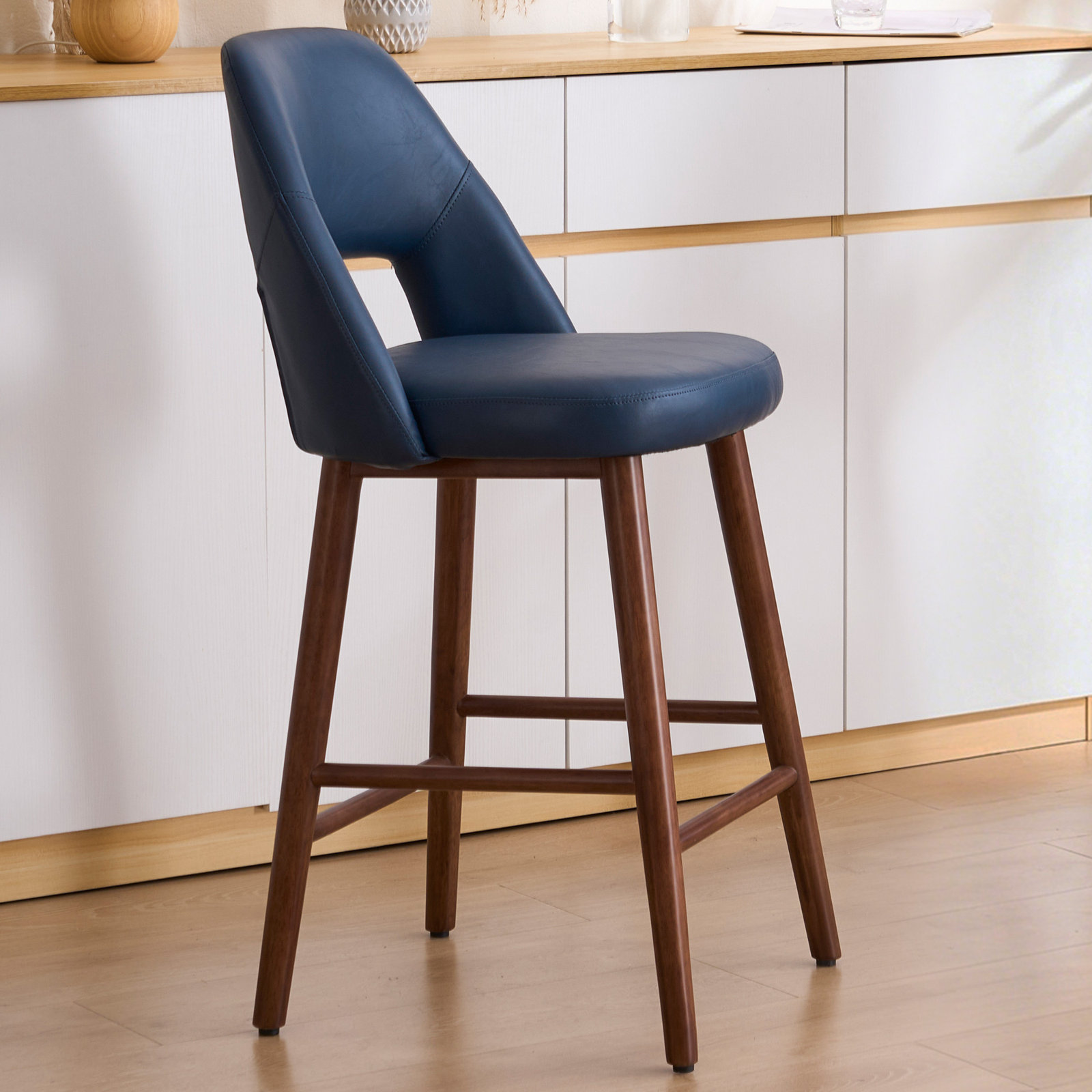 Ryden 26" Bar Stool, Navy Faux Leather