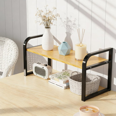 Organisateur de tablette de bureau avec support pour écran, support de rangement de bibliothèque de bureau en bois pour les fournitures de bureau, les livres et la décoration, conception robuste à un niveau pour l'organisation de la maison et du bureau