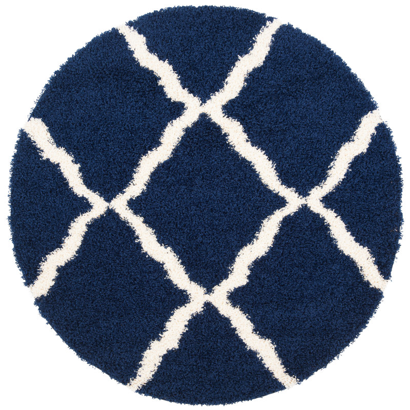 Tapis en polypropylène bleu marine / ivoire, Rond 6 pi