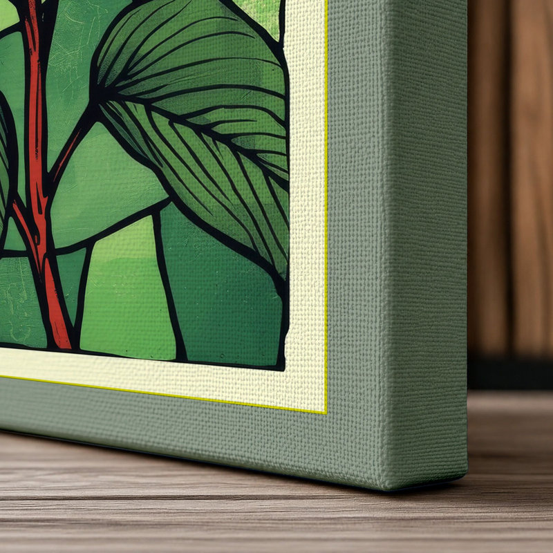 Red Lotus in Green Botanical - Wrapped Canvas, 30x20 - 76.2 x 50.8 cm, Sage Border